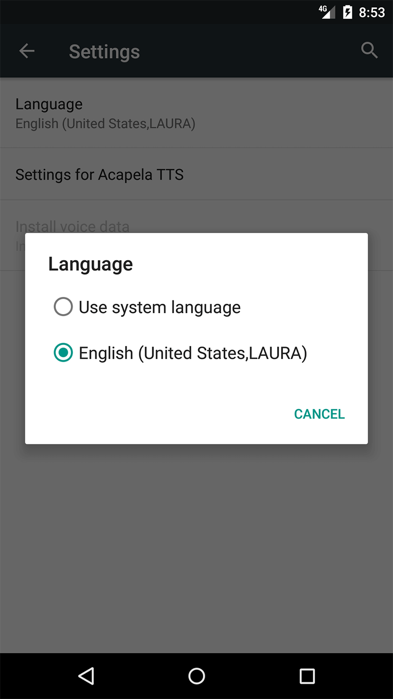 Acapela TTS Voices - Google Play - configuration