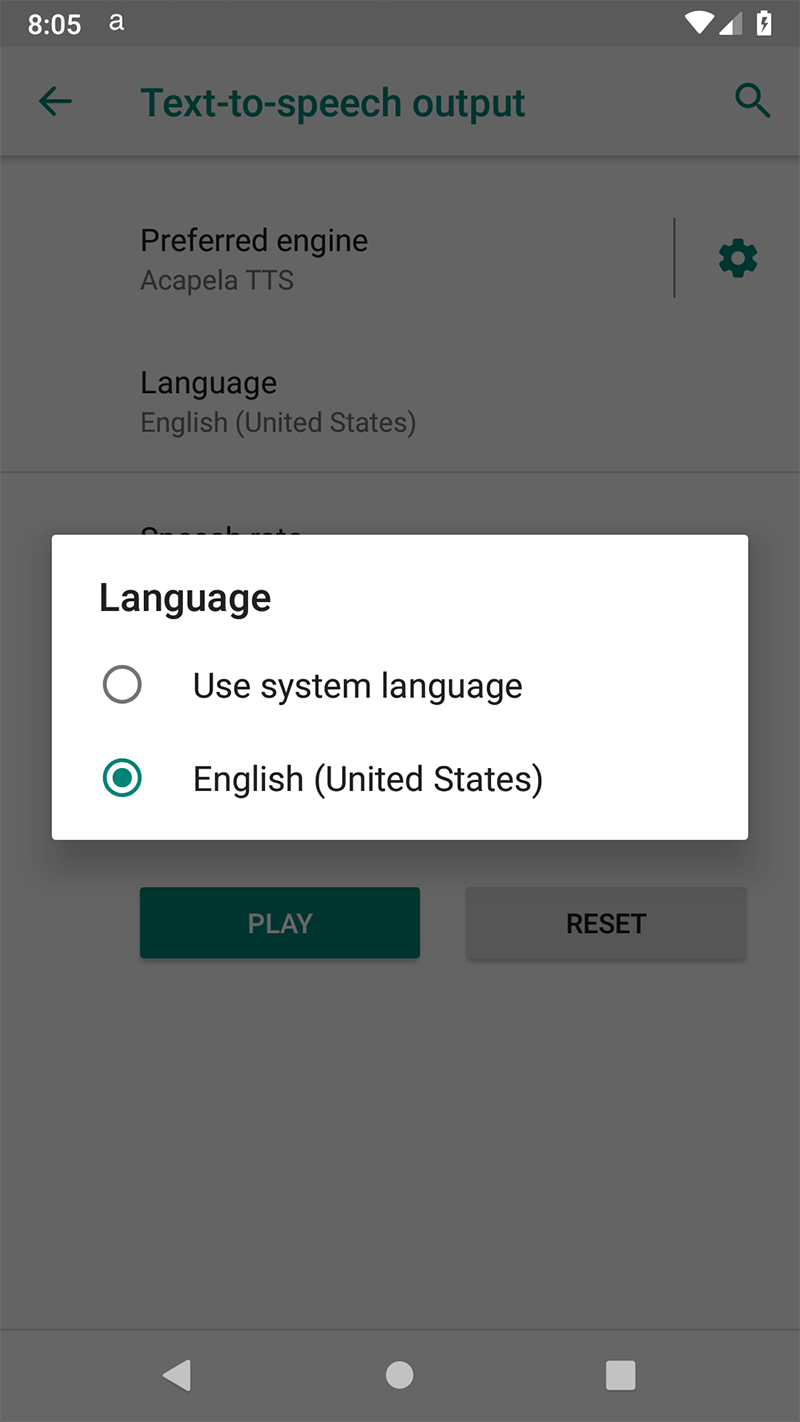 Acapela TTS Voices - Google Play - configuration