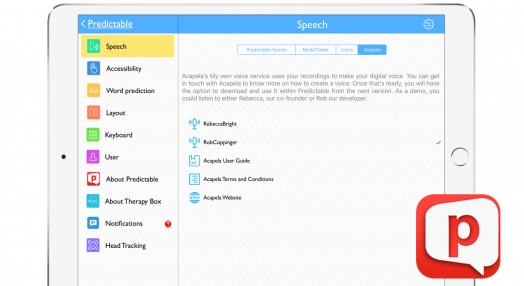 acapela my-own-voice available in Predictable app