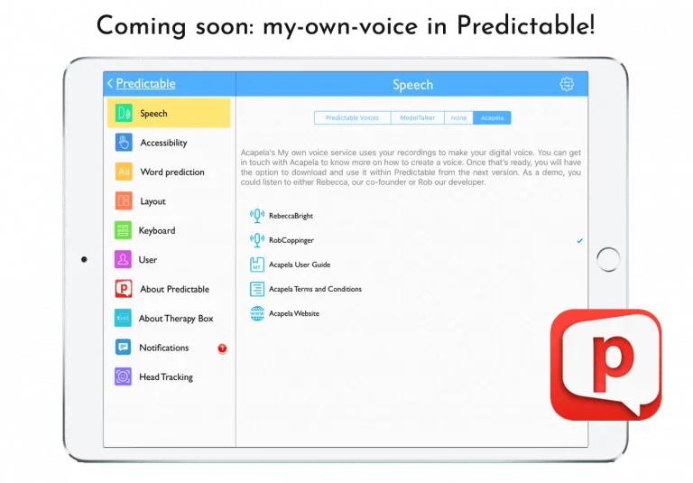 acapela my-own-voice available in Predictable app